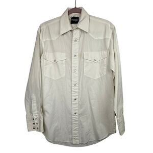 Vintage Wrangler Pearl Snap Western Shirt Ivory Long Sleeve Cowboy 14/14.5